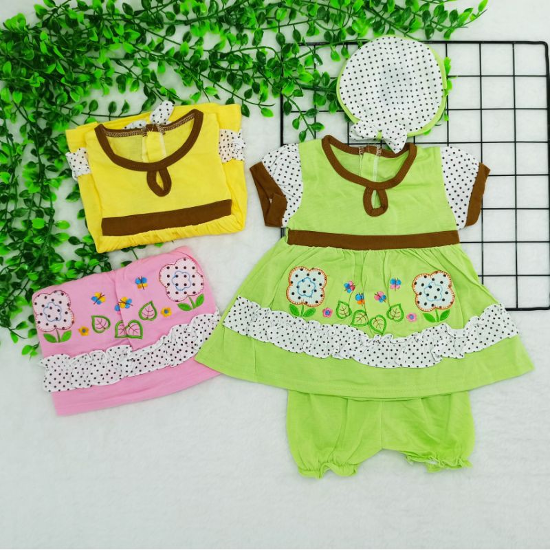 Ss#030 Set Baju Bayi 0-9bulan / Free Topi / Baju Anak Perempuan Bahan Kaus / Pakaian Bayi Perempuan