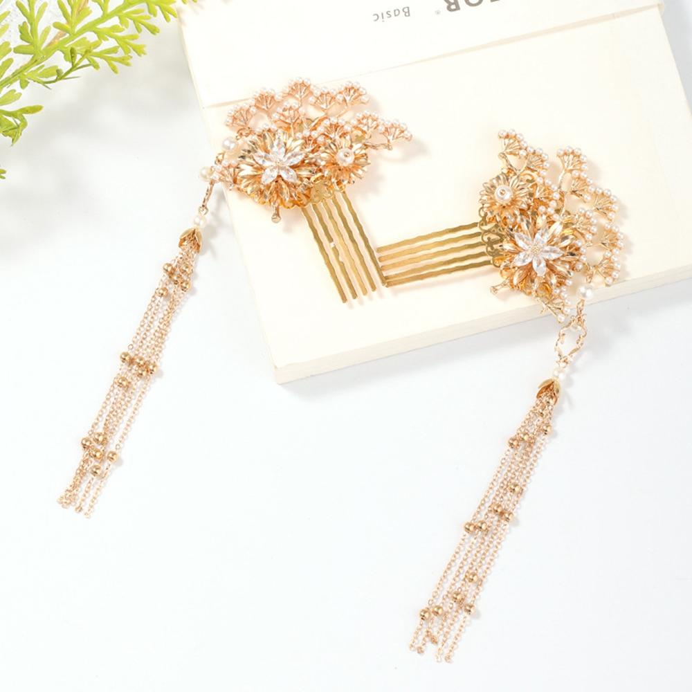 Mxbeauty Set Jepit Rambut + Anting Tusuk Gaya Cina Aksen Mutiara + Kristal Untuk Perhiasan Wanita