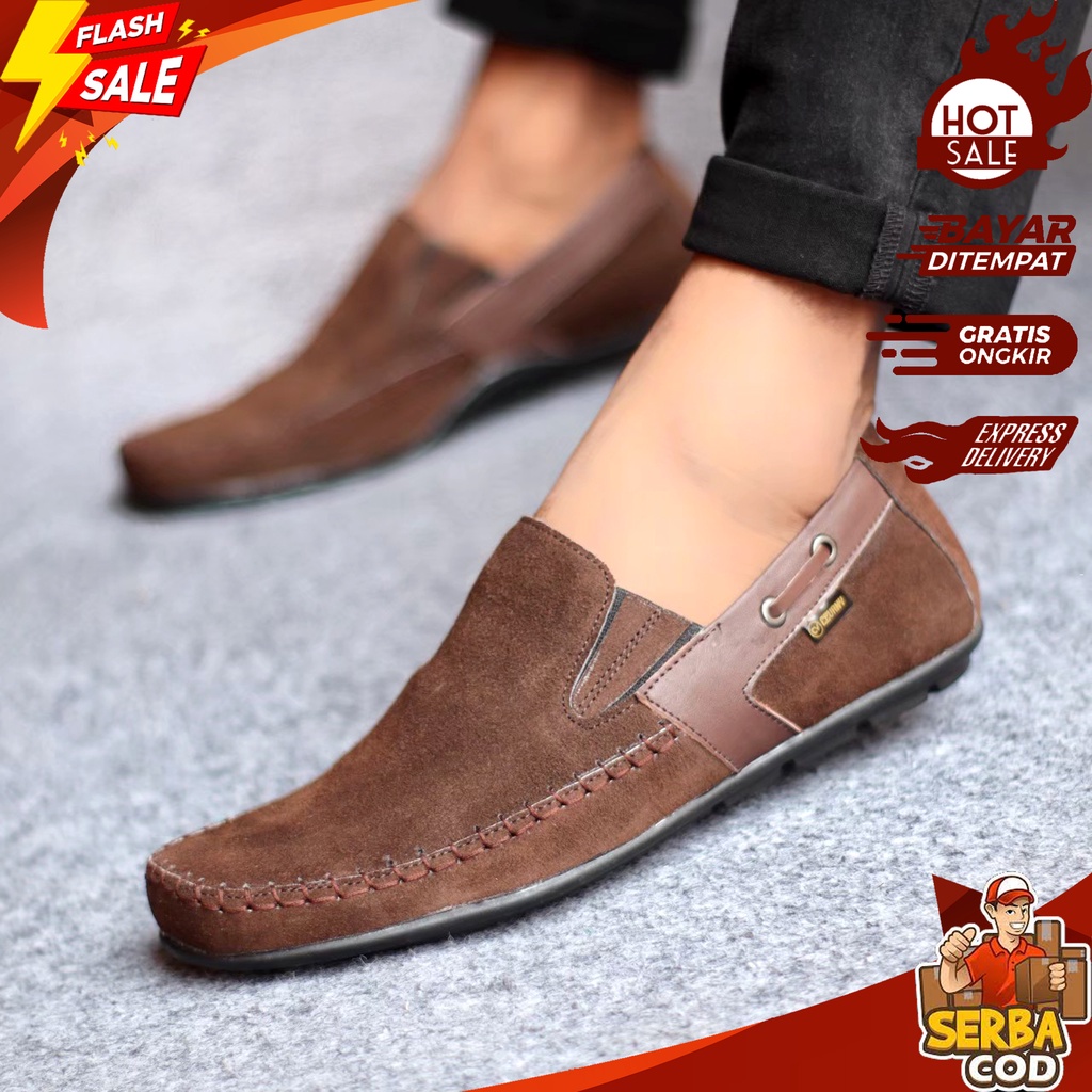 AST 050 - COD Sepatu Casual Slip-On Pria Kulit Premium Suede Asli Terbaru 2022 - Sepatu Slop Santai 