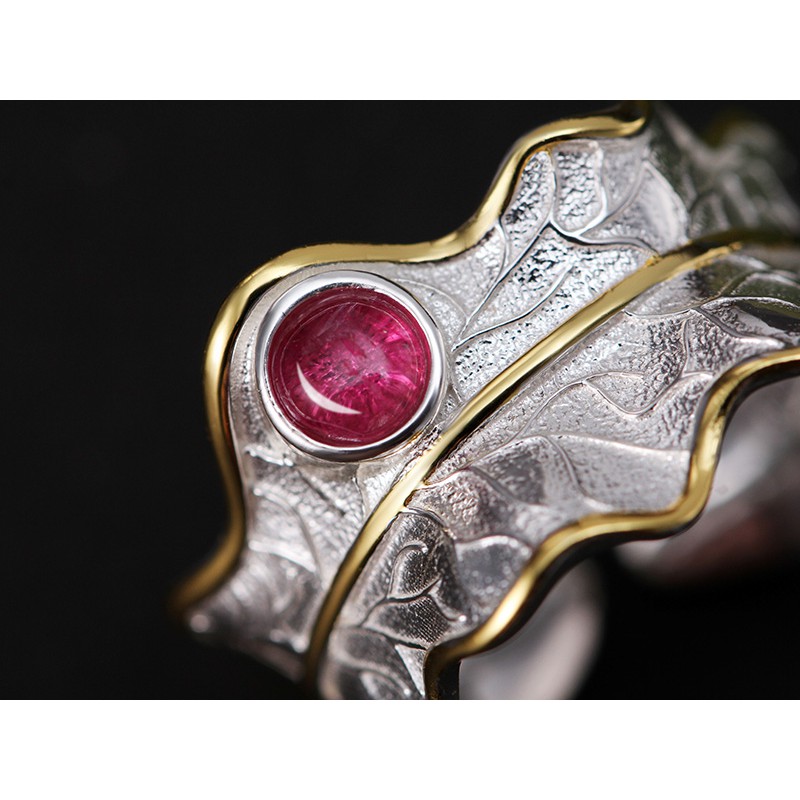 SERI SERI Cincin Wanita Perak 925 Asli Tourmaline Leaf Sterling Silver Adjustable Ring Daun Kadaka