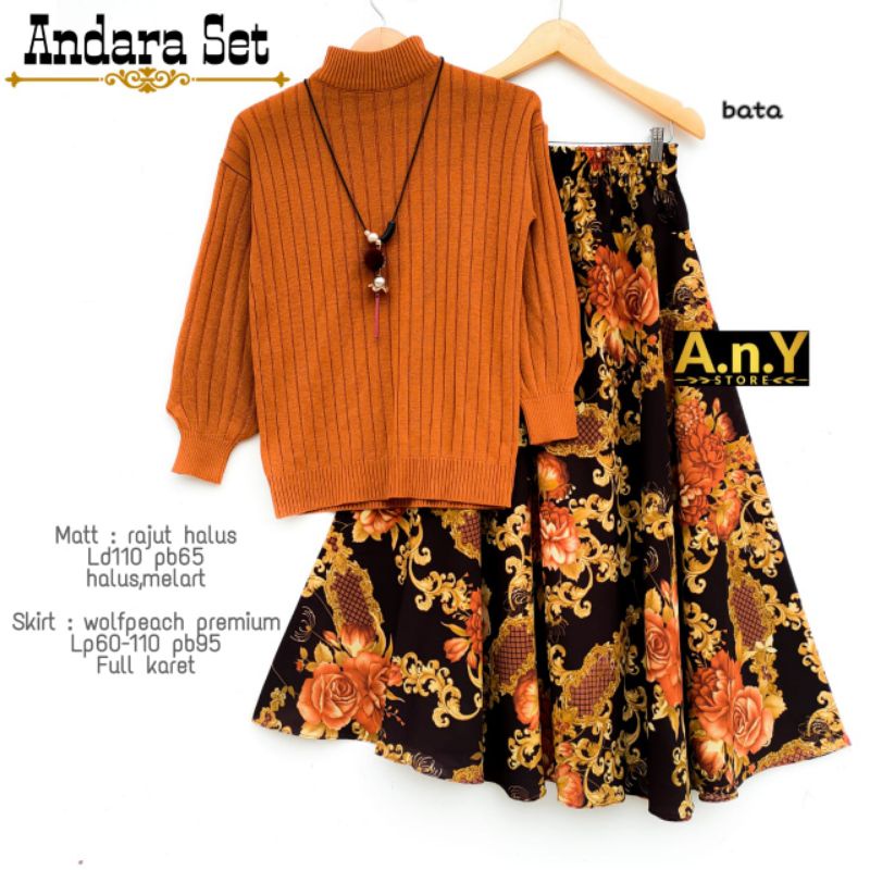 Setelan Rajut Rok Bunga Andara Set