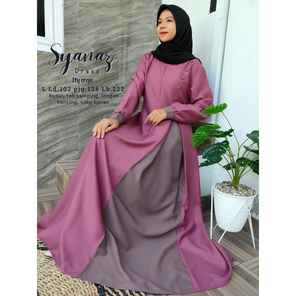 Gamis Syanaz Ity Crepe / Gamis Ity Crepe Kancing / Gamis Ity Crepe Kombinasi Premium