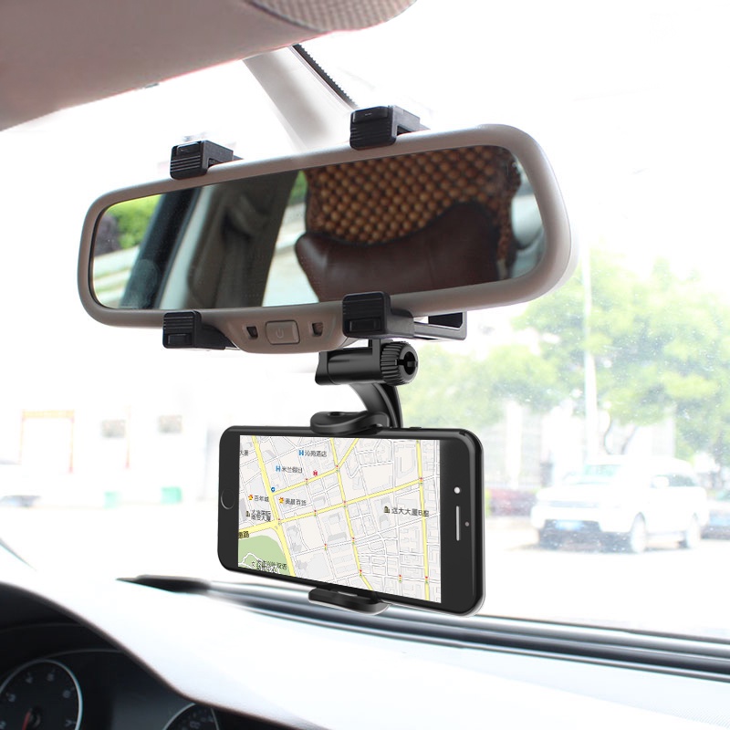 Stand Holder Smartphone / GPS Universal Rotasi 360 Derajat Untuk Kaca Spion Tengah Mobil