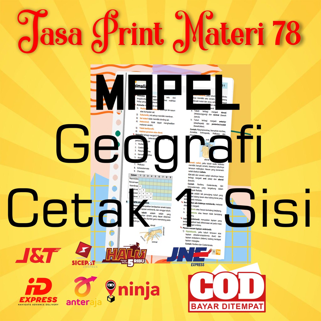

(GEOGRAFI 1 Sisi) Jasa Print Cetak Materi 78 Ukuran A5 atau B5 Mapel GEOGRAFI Cetak 1 sisi