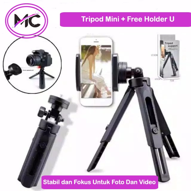 Tripod HP Mini Support Handphone Stand Holder Foto Selfie Video Universal U Hold 360 Rotation Bagus Murah Praktis