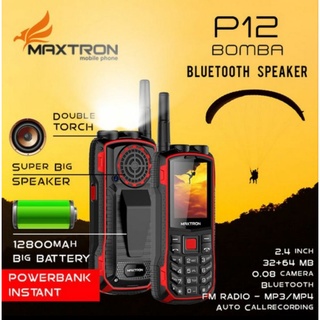 MAXTRON P12 BOMBA BLUETOOTH SPEAKER DUAL SIM ON LAYAR 2.4 INCHI