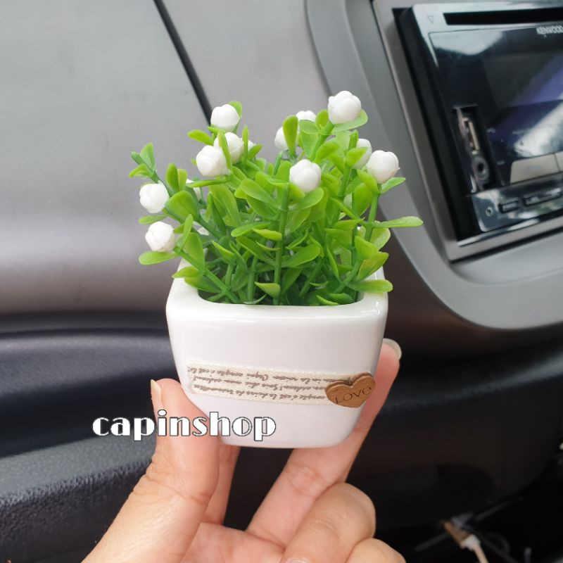 MINI BUNGA ARTIFISIAL // Aksesoris hiasan mobil dasboard lemari Bunga Flower-Jasmine Pot Putih