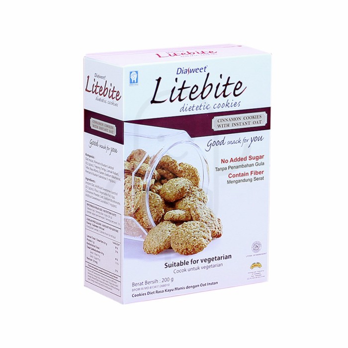 

DIASWEET LITEBITE Biskuit Cinnamon 180 Gram | Diabetic Bebas Gula