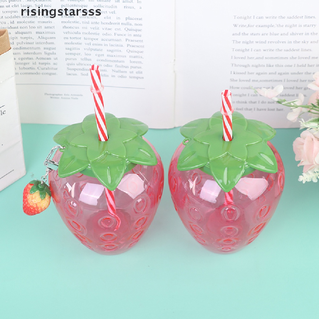 Rsid Span-new Musim Panas Kartun Strawberry Straw Cup Gelas Plastik Gadis Yang Indah Portabel Cangkir Air