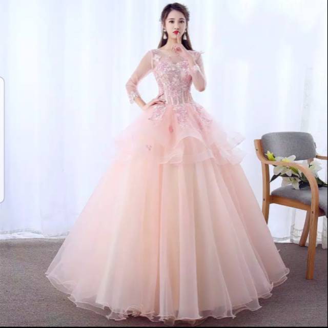 Gaun Pengantin Lengan 3/4 /Gaun Pengantin pink