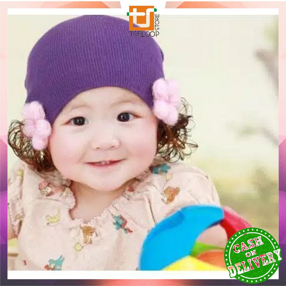 OFM-P19-21 Topi Anak Perempuan Rambut Kepang / Topi Bayi Kupluk Rajut Imut Lucu / Baby Hat Wig Impor-5