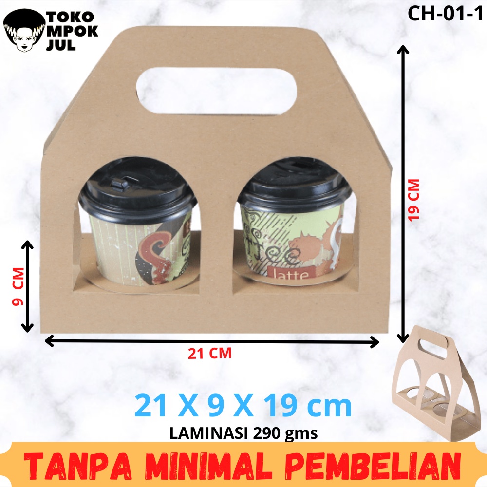 

TANPA MINIMUM - Kardus Paper Bag Cup Gelas Kopi Teh Box Cup Holder Boba Shopping Bag Gelas 21x9x19 cm