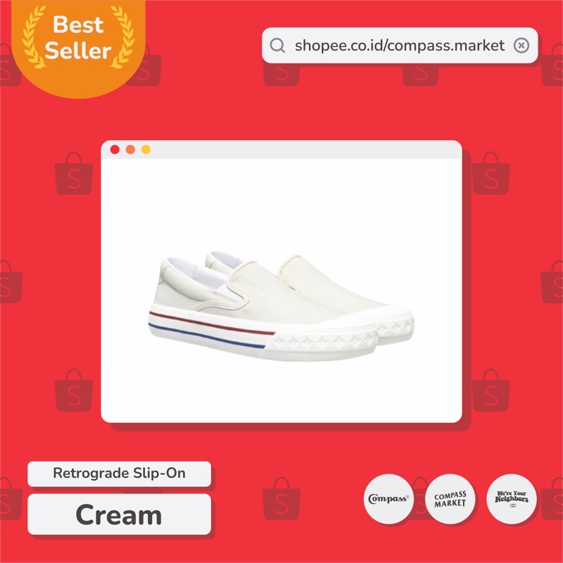 SEPATU COMPASS RETROGRADE SLIP-ON CREAM