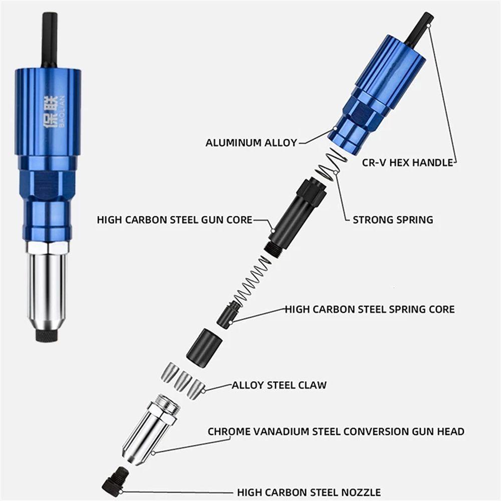 Populer Rivet Gun Adapter Tahan Lama Power Drills Aksesoris Mur Rivet Untuk Menarik Alat Rivet