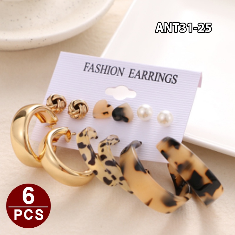 (6Pasang 1set) Anting Wanita korea Tusuk Gantung Desain Geometri Rumbai Alloy fashion import  ANT31-ANT31-25