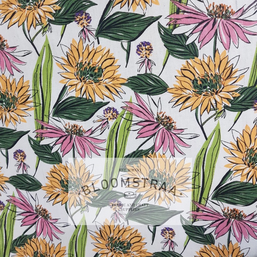 Kain Kanvas Sunflower Yellow Pink Bunga Matahari Canvas Fabric Flower 0,5m