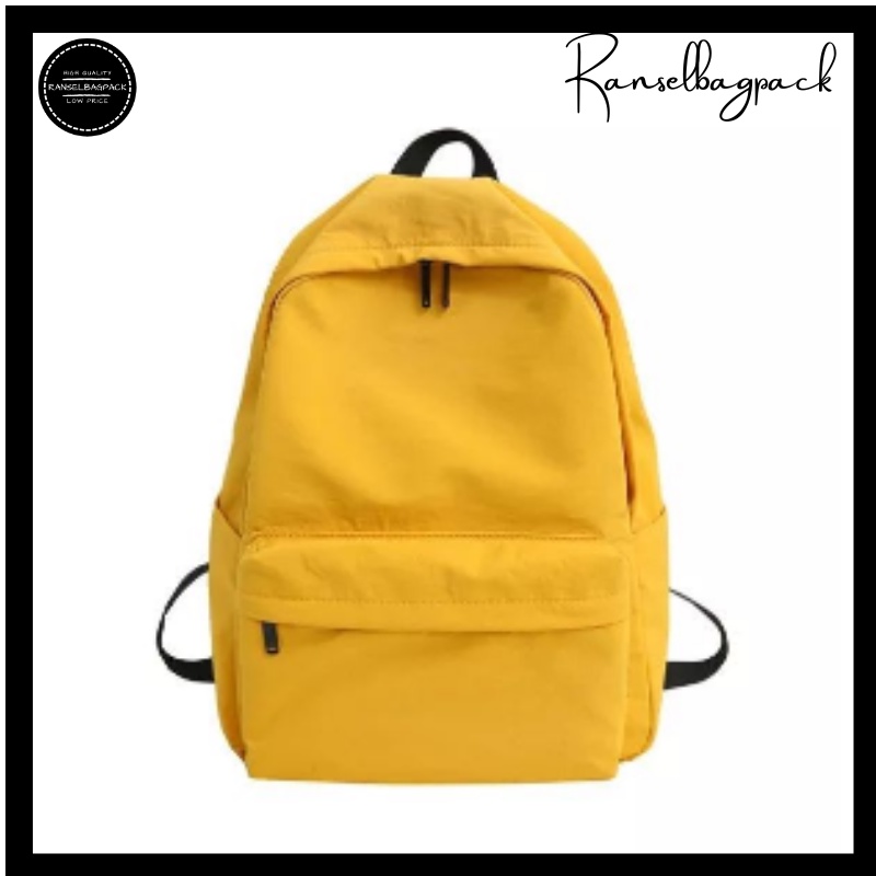 Tas Ransel Backpack Punggung Pria Wanita Sekolah Distro Polos Murah Terbaru Cewek Cowok Pria Wanita-Kuning