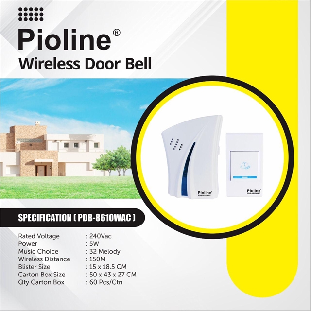 Pioline Bell Rumah Wireless Door Bell Dengan 32 Melody  Dan 1 Knop Bel