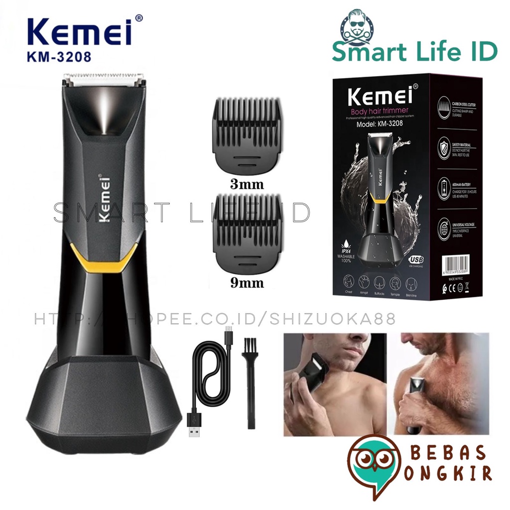 Alat Cukur Rambut Kemei Professional Hair Clipper Body Trimmer Detailer Multi Function Waterproof Mesin Cukuran KM 3208