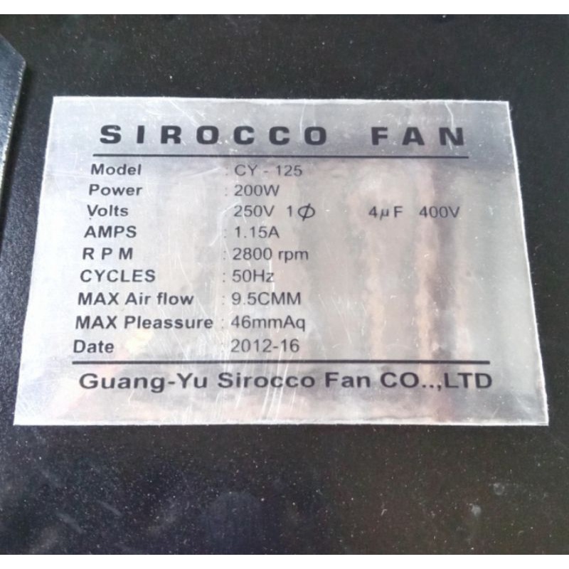 Fan Ac Blower SIROCCO FAN Model CY -125 200W 250V