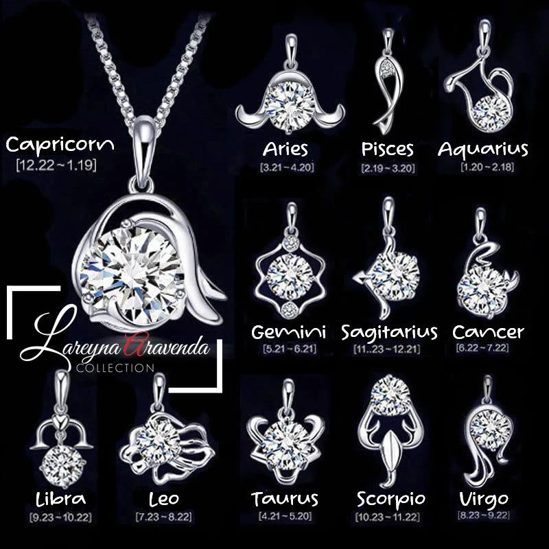 Kalung Titanium + Liontin Wanita Model Zodiak Kristal Crystal Swarovski KLZDK