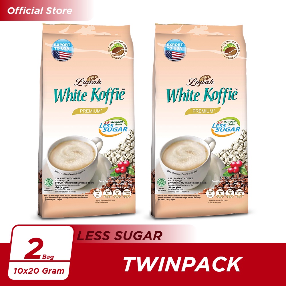 Promo Harga Luwak White Koffie Less Sugar per 10 sachet 20 gr - Shopee