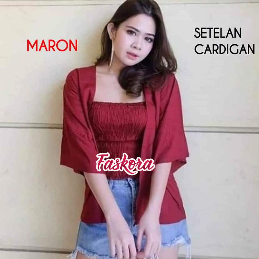 Set Cardigan Kemben Jumbo Kerut Full Karet Bali Polos