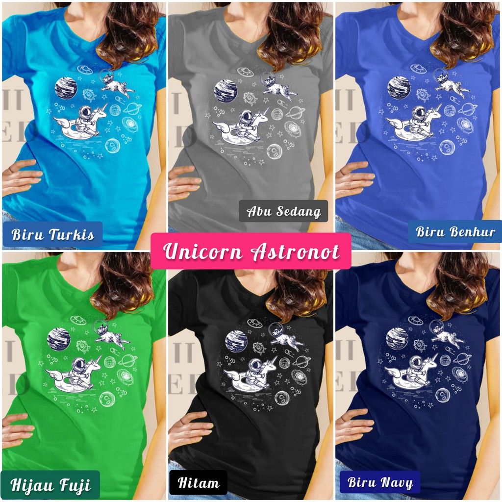 SOUTH FORMED UNICORN ASTRONOT KAOS V NECK / O NECK KATUN PREMIUM ADEM WANITA / CEWEK MOTIF / GAMBAR