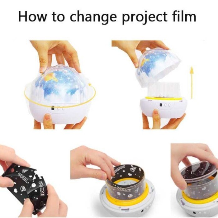 Lampu Proyektor Tidur Kamar Anak Cahaya Planet Rotate 5 Film - Putih