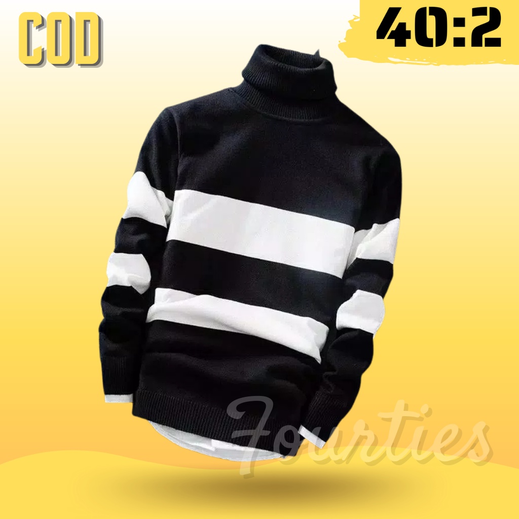 pakaian✶☜▫Sweater Rajut Kerah Tinggi Turtle neck/ leher panjang pria/rajut kerah tinggi/kaos rajut p