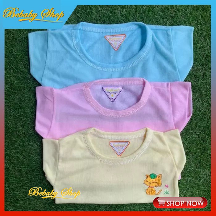 3pc Kaos Baju Oblong Harian Bayi Murah Pink Biru Kuning