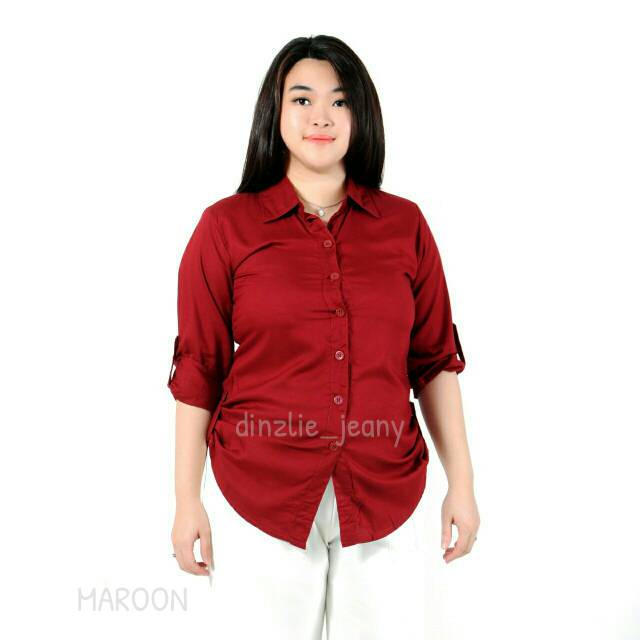KEMEJA POLOS RAYON WANITA WARNA MERAH MAROON