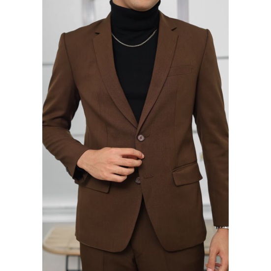 Mubeng - Elegant Jas Slimfit Dark Coffee (Free Cover Jas)