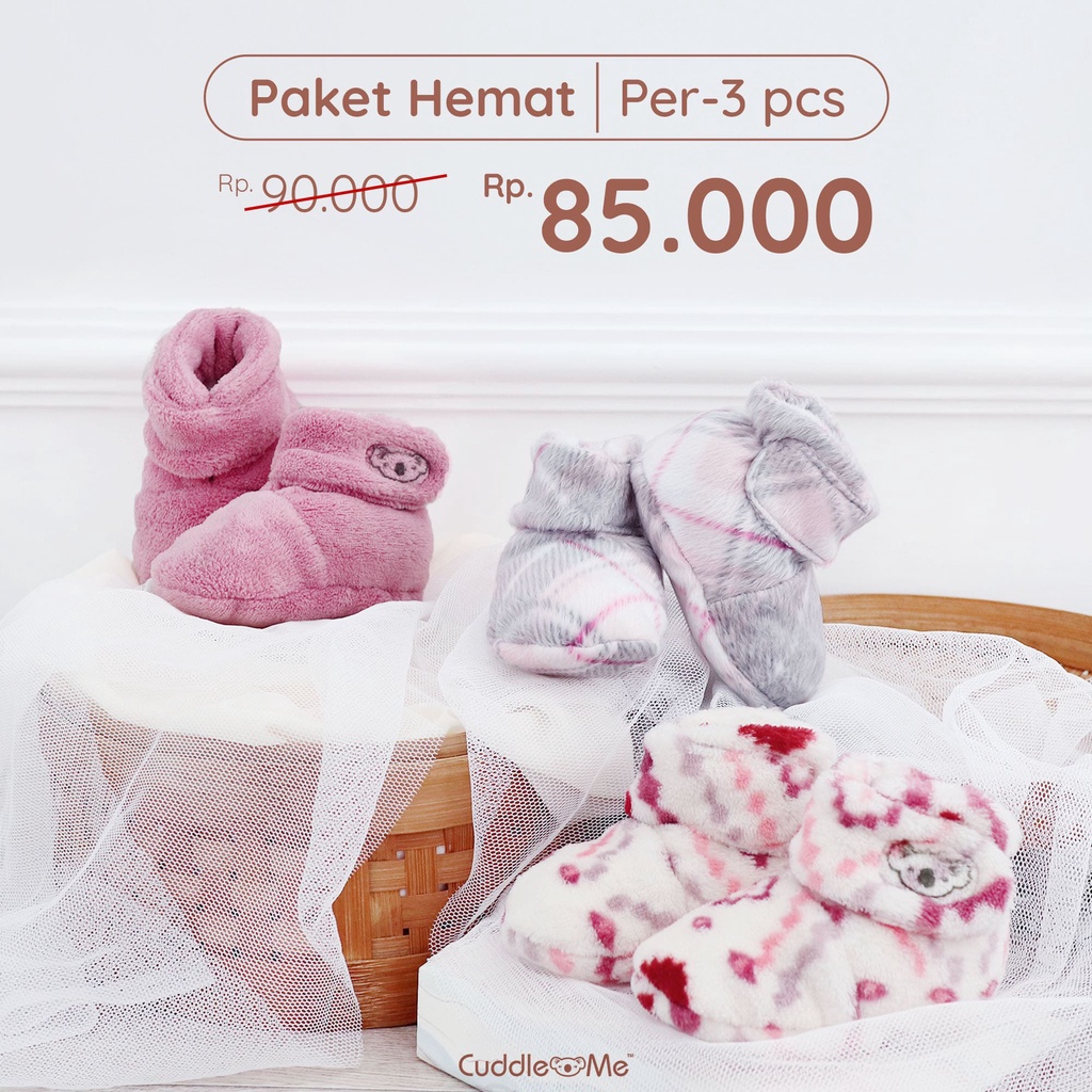Paket Hemat CuddleMe - Fitted Booties isi 3- Sepatu Kaus Kaki Bayi Bahan Fleece
