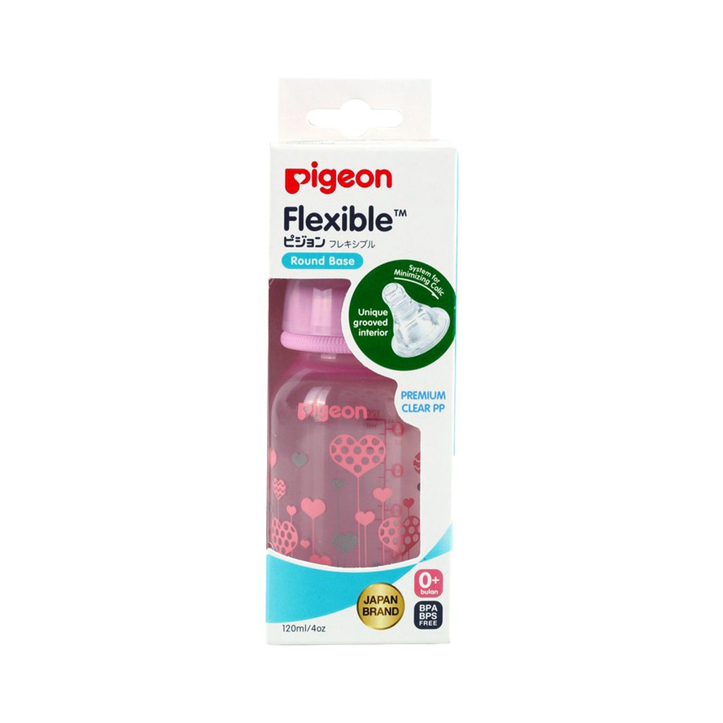 Pigeon Botol Susu Flexible Peristaltic Premium Crystal Clear PP Bottle 0+ Bulan Motif Pink 120ml