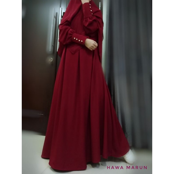 Hawa Dress gamis Premium design lengan balon realpict-Marun