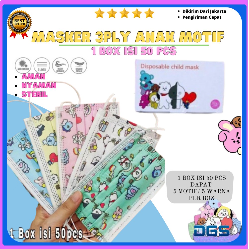 Masker Anak Karakter BTS / BT21 / Masker Anak Motif DGS