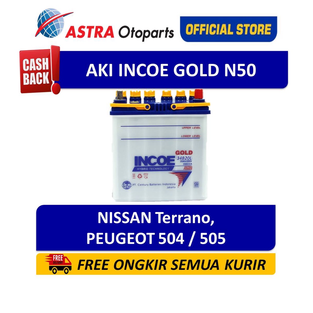 Aki Mobil Premium Incoe Gold N50 NISSAN Terrano, PEUGEOT 504 / 505