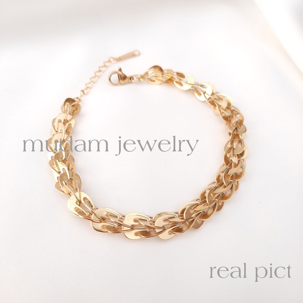 Gelang Tangan Titanium Model Sisik Naga Warna Rose Gold dan Gold