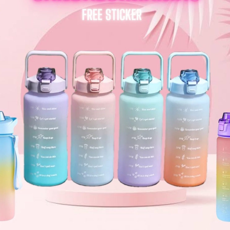 Botol Minum Botol Air Minum Motivasi 2 Liter Gradasi Gradient Rainbow