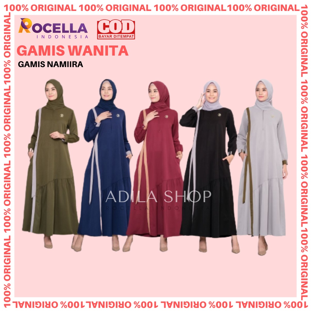 Rocella Gamis Namiira Gamis Dress Busui Friendly Bukaan Depan Two Tone Bahan Rainbow Twill