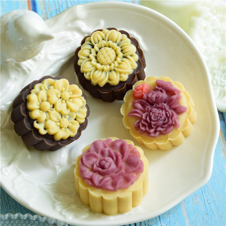 (4pc) cetakan kue bulan 2020 (50gr) cetakan nastar mooncake press mold bulat - Flower 2