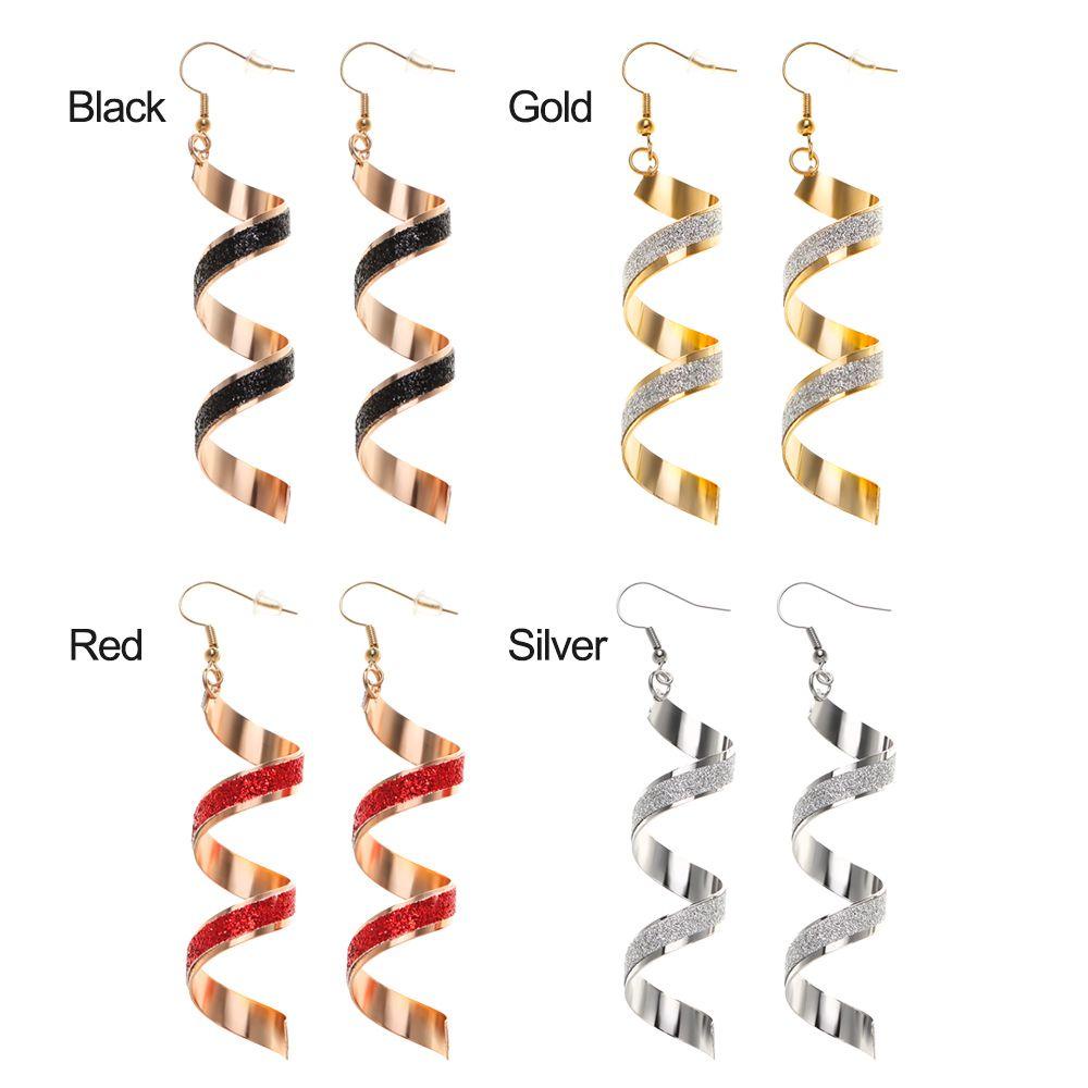 Lily 1pasang Spiral Gantung Anting Panjang Hadiah Aksesoris Pesta Perhiasan Telinga Menjuntai Drop Earrings Frosted Geometris Twist