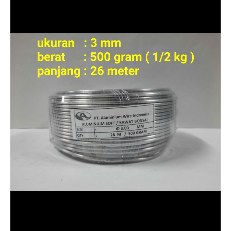 kawat bonsai aluminium 3 mm 500 gram per roll