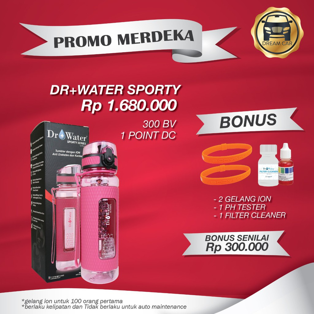 Dr Water SPORTY + FREE BONUS Botol Minum Kesehatan Alkali hydrogen Anti Kanker Diabetes
