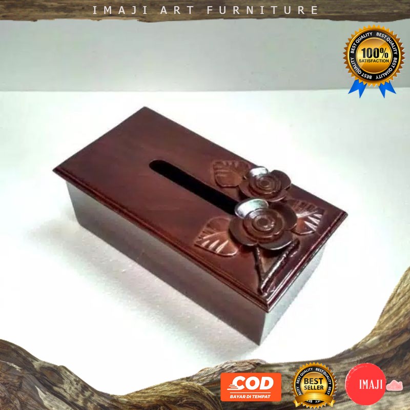 [ COD ] wadah Tisu / box Tisu / tempat Tisu kayu jati motif Tempel Mawar Dari Kayu Jati Asli Dekoras