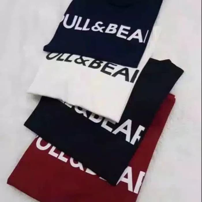 TBI Kaos Pull n Bear Polos Tee Shirt Fashion Style Atasan Baju Oblong - Putih, Allsize to L