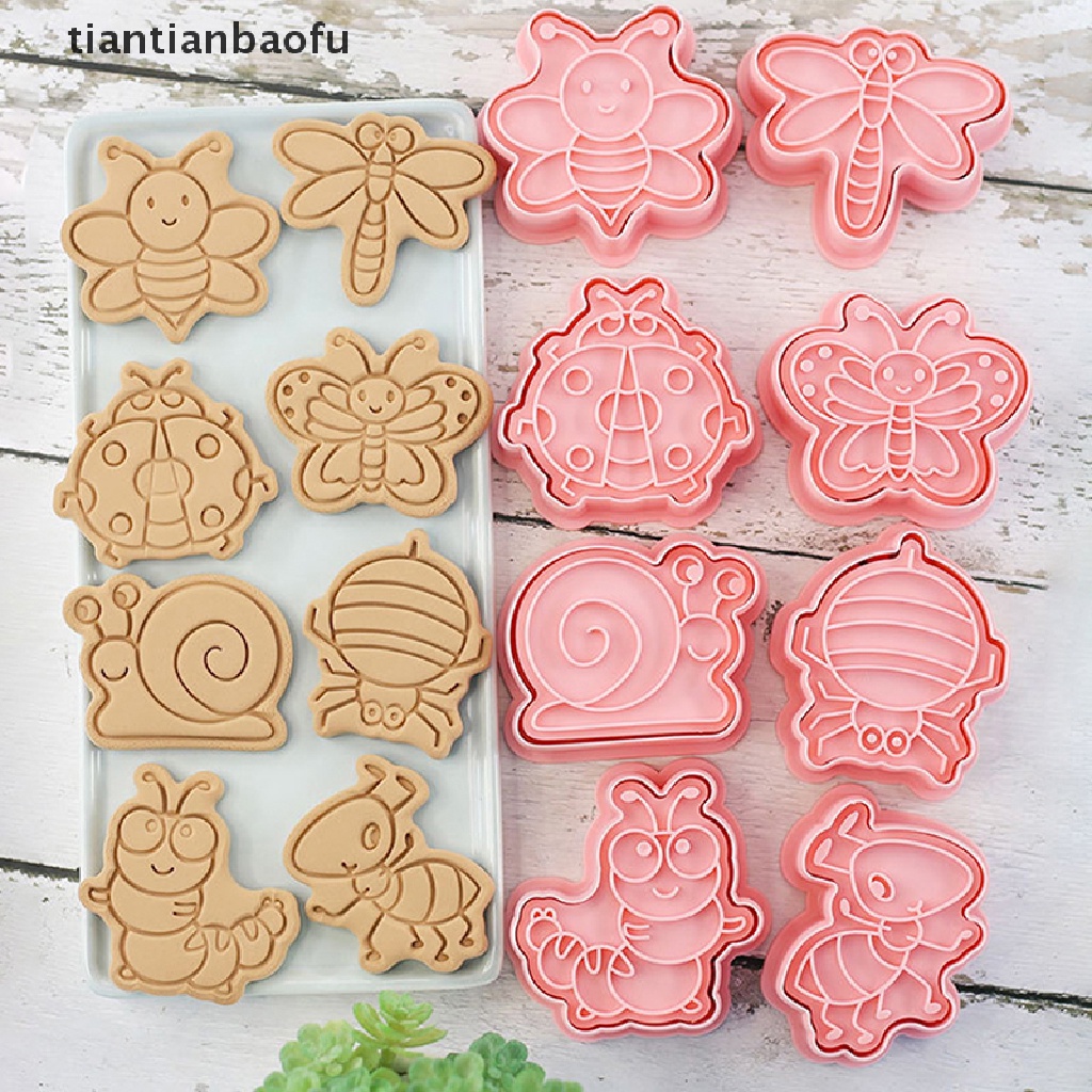 8pcs / set Cetakan Kue / Biskuit Bentuk Kartun Hewan Hutan Gajah Singa Lebah Butterfly 3D Untuk Alat Dapur