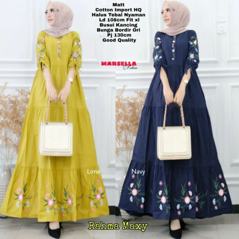 Gamis Katun Bordir Bunga RAHMA Maxy by MARSELLA SOLO