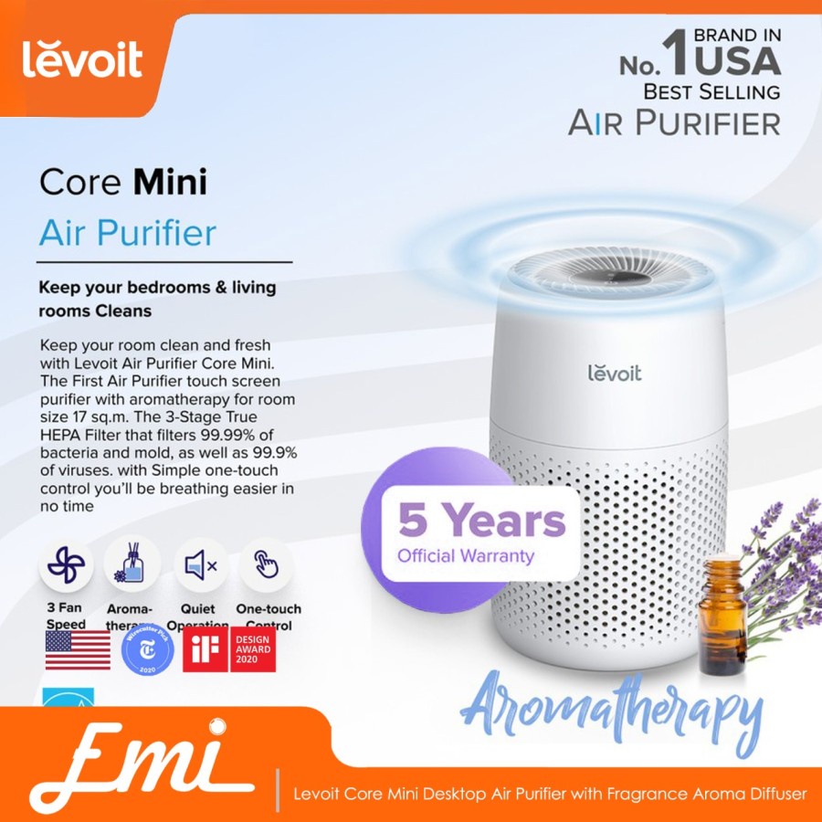 Levoit Core Mini Desktop Air Purifier with Fragrance Aroma Diffuser